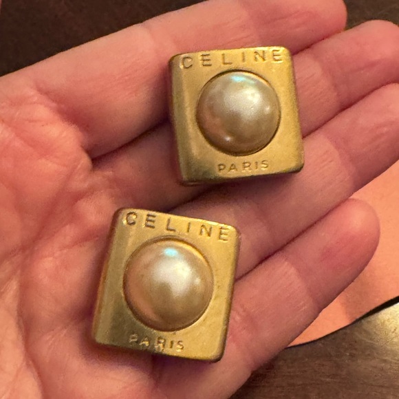 Celine Vintage Gold Tone and Pearl Earrings - Picture 1 of 6